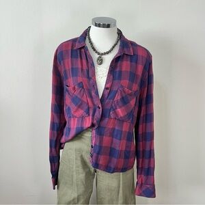 Rails Dylan Rouge Dusk Check Plaid Button Down Shirt Large Blue Red Hipster Boho